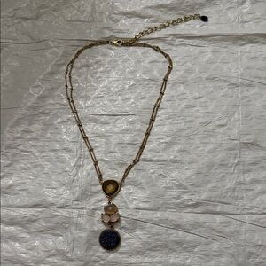 Anthropologie Gold Necklace with Purple and Pink Accents